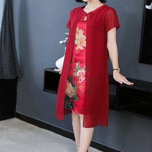 Red Floral Layered Shift Dress - Women